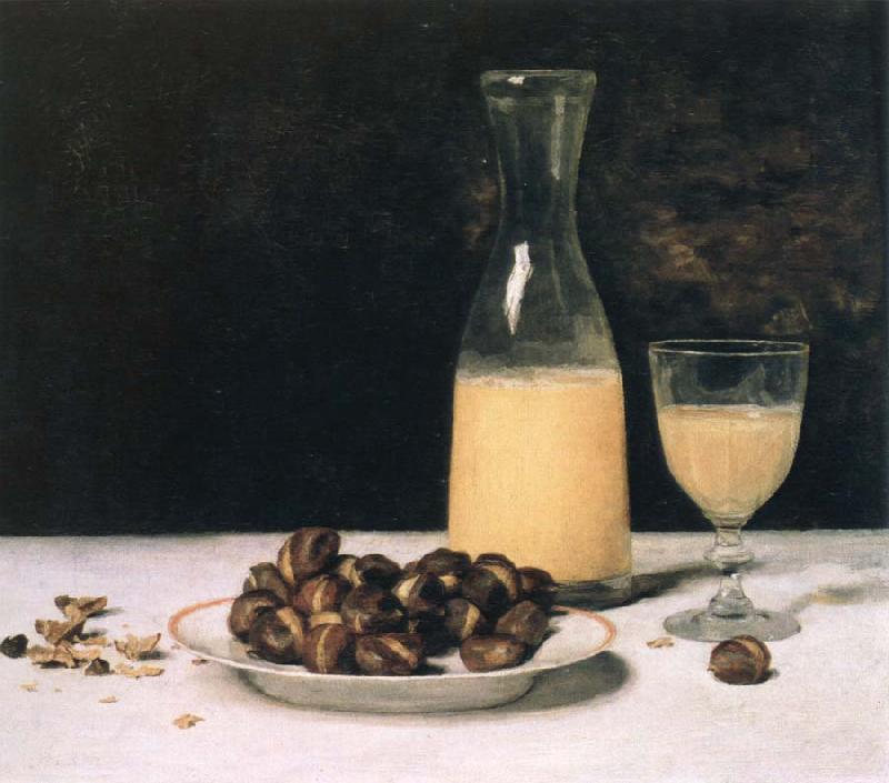 Albert Anker still life with wine and chestnuts oil painting image